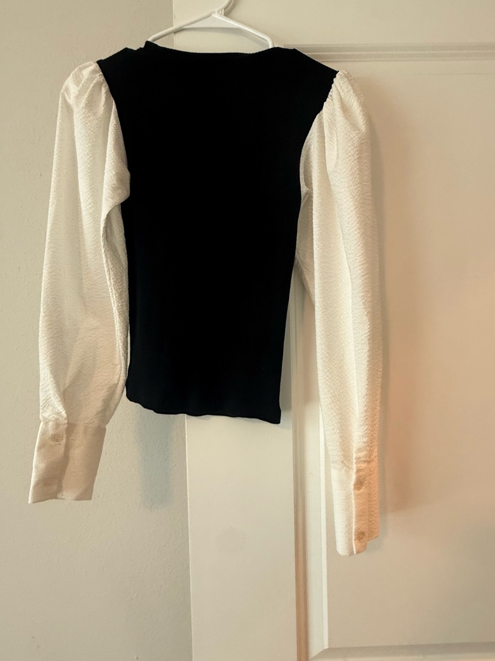 Zara Contrast Puff Sleeve Ribbed Knit Top Size S | Office Siren Quiet Luxury🩷 - Picture 6 of 7